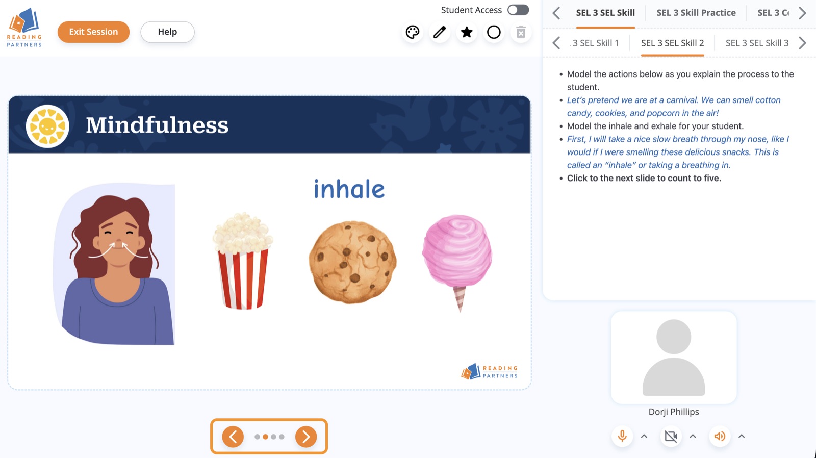 Lesson slide shown in the Reading Partners Connects session view